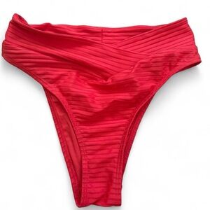 Aeropostale Red Ribbed High-Cut Bikini Bottom